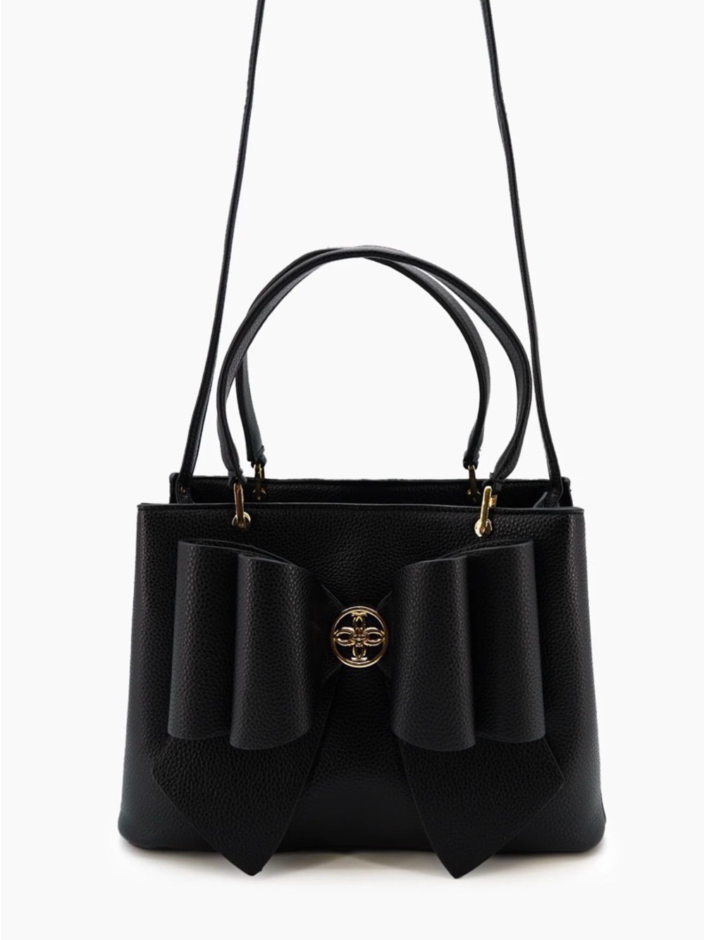 Like Dreams Jesse Bow Bag; Black Bow Accent Structured Tote Bag